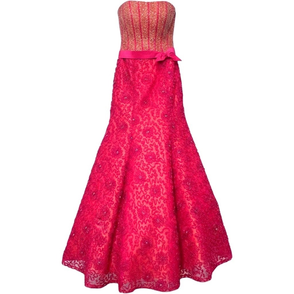 Paris by Mon Cheri Pink Orange Beaded Lace Mermaid Formal Gown‎ Dress 6